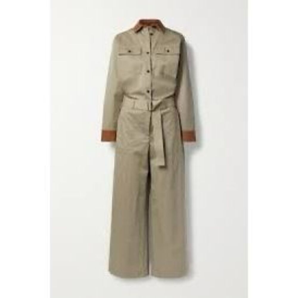 Lafayette 148 New York Beige Wide Leg Long Sleeve Spence Jumpsuit Size Medium